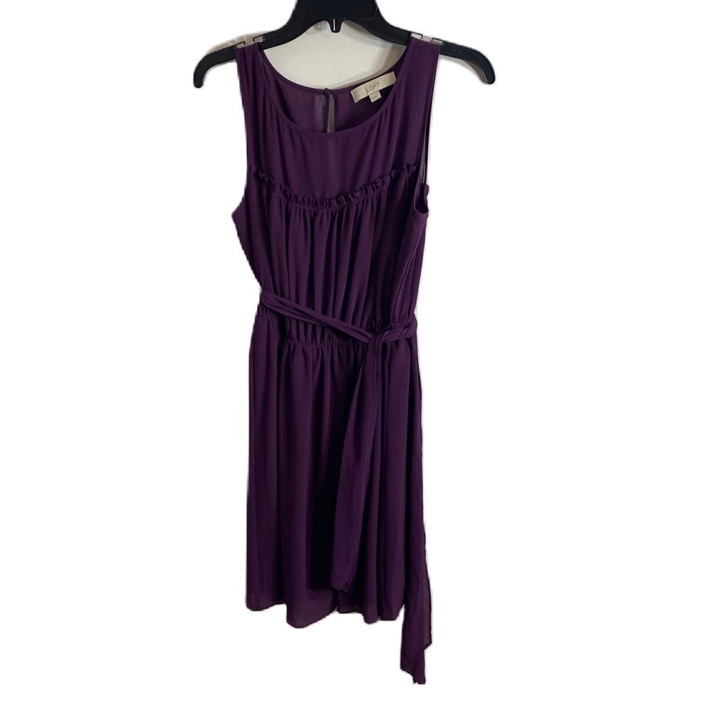 Loft Purple Dress Sz 6 Sleeveless Waist Tie Ruffle Chiffon